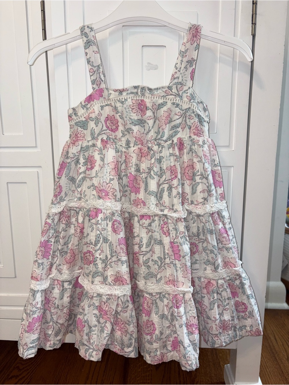 Rachel Zoe White Floral Tiered Sundress with Pink and Blue Flowers 3T